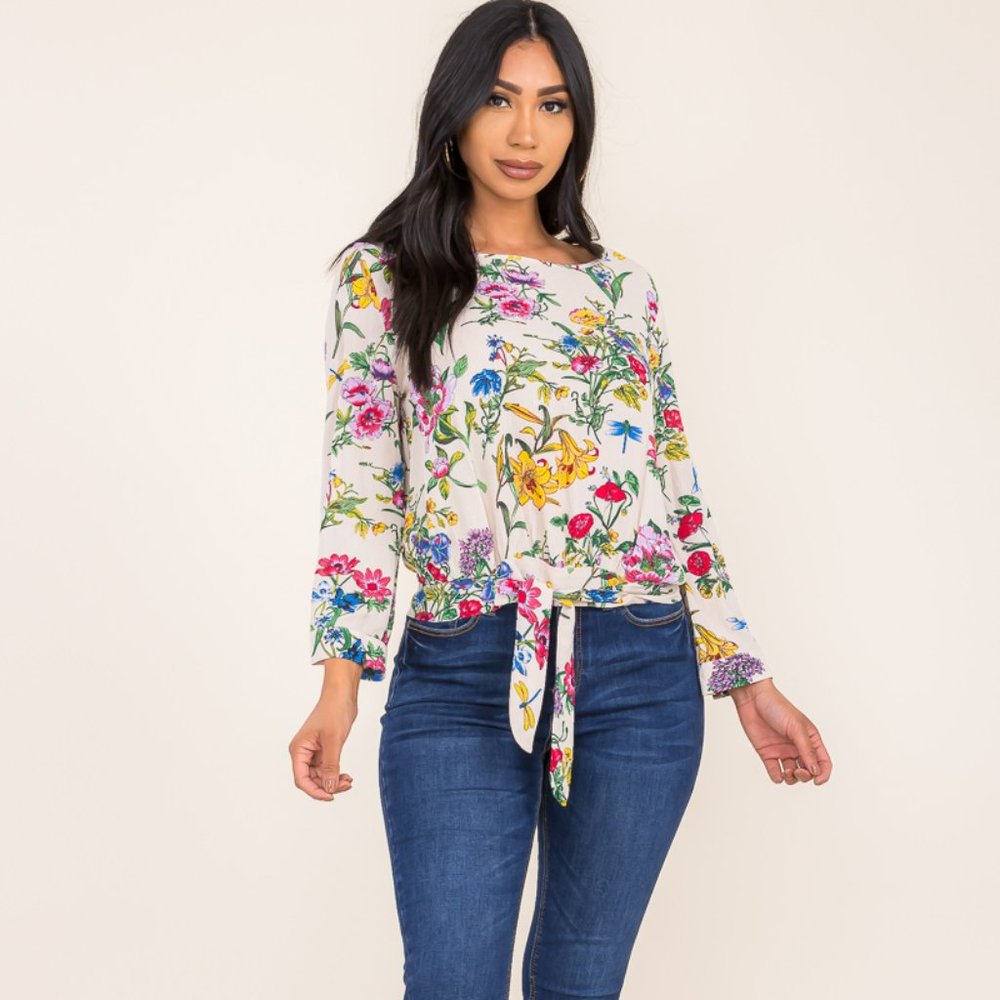 Front Tie Floral Print Blouse